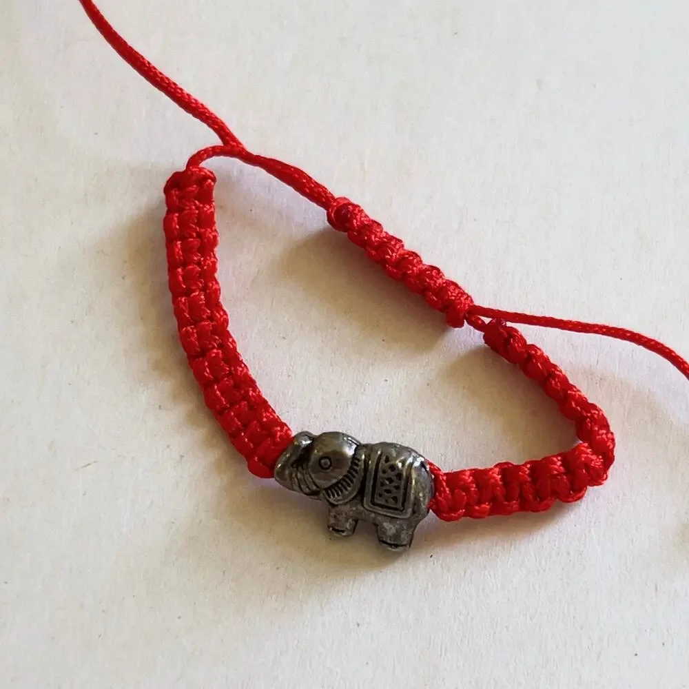 Red Thread Bracelet Elephant Charm Adjustable Child Sized